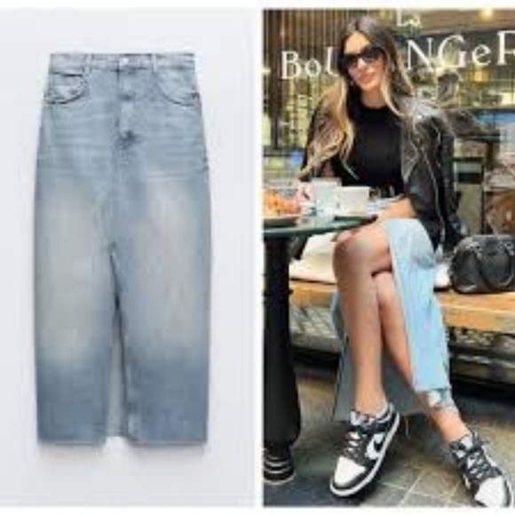 Zara Long Denim Slit Skirt size XS blue - Picture 10 of 15
